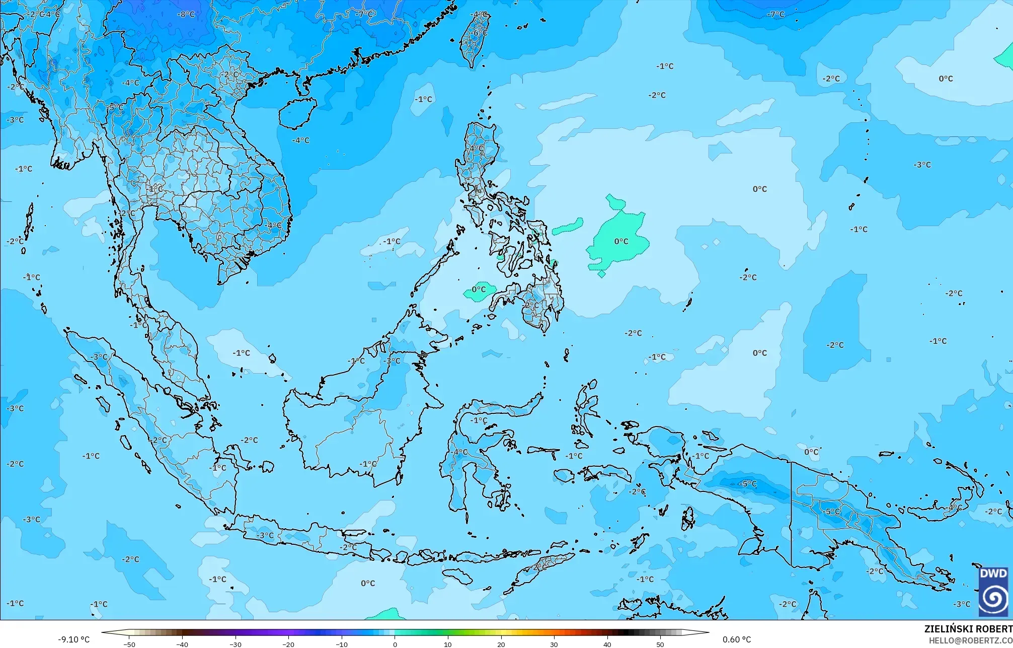 ICON modelo - Sudeste Asiático, Temperatura a 500 hPa