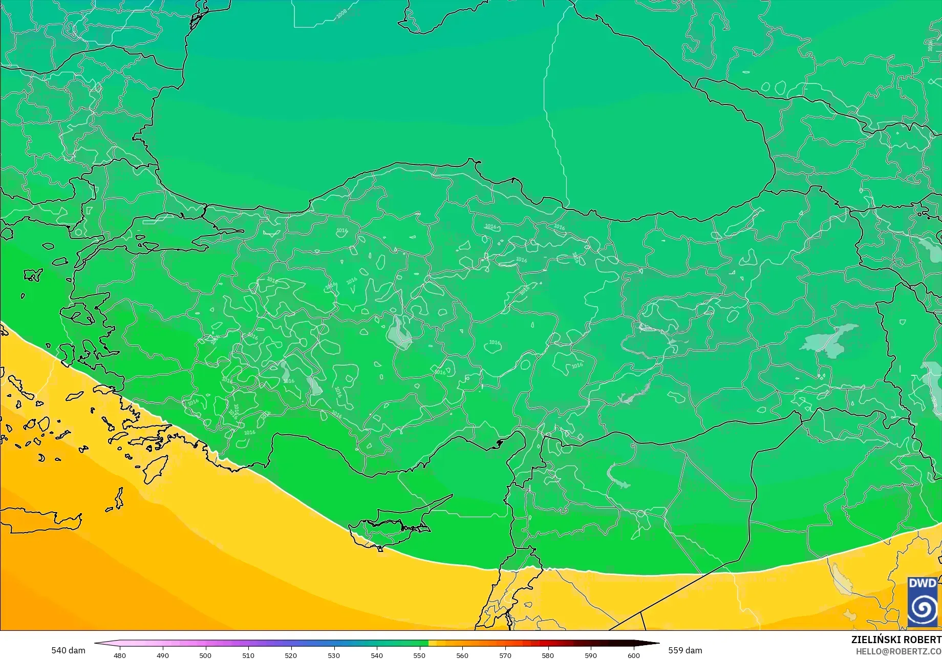 ICON modelo - Turquía, Altura geopotencial a 500 hPa
