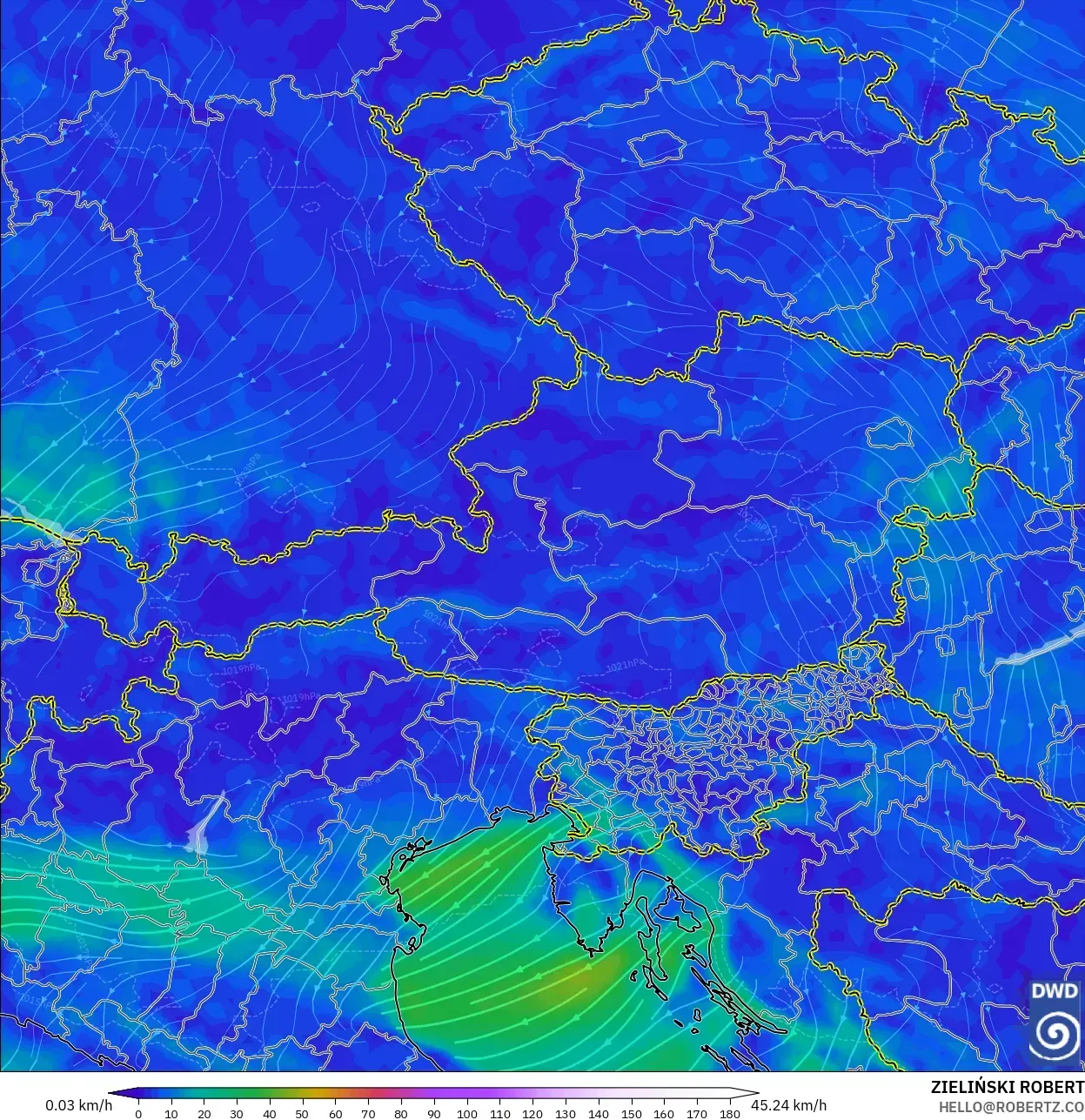 ICON modelo - Austria, Viento a 10 m