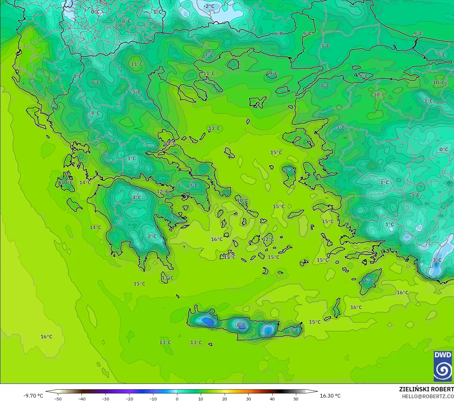 ICON modelo - Grecia, Punto de rocío a 2 m