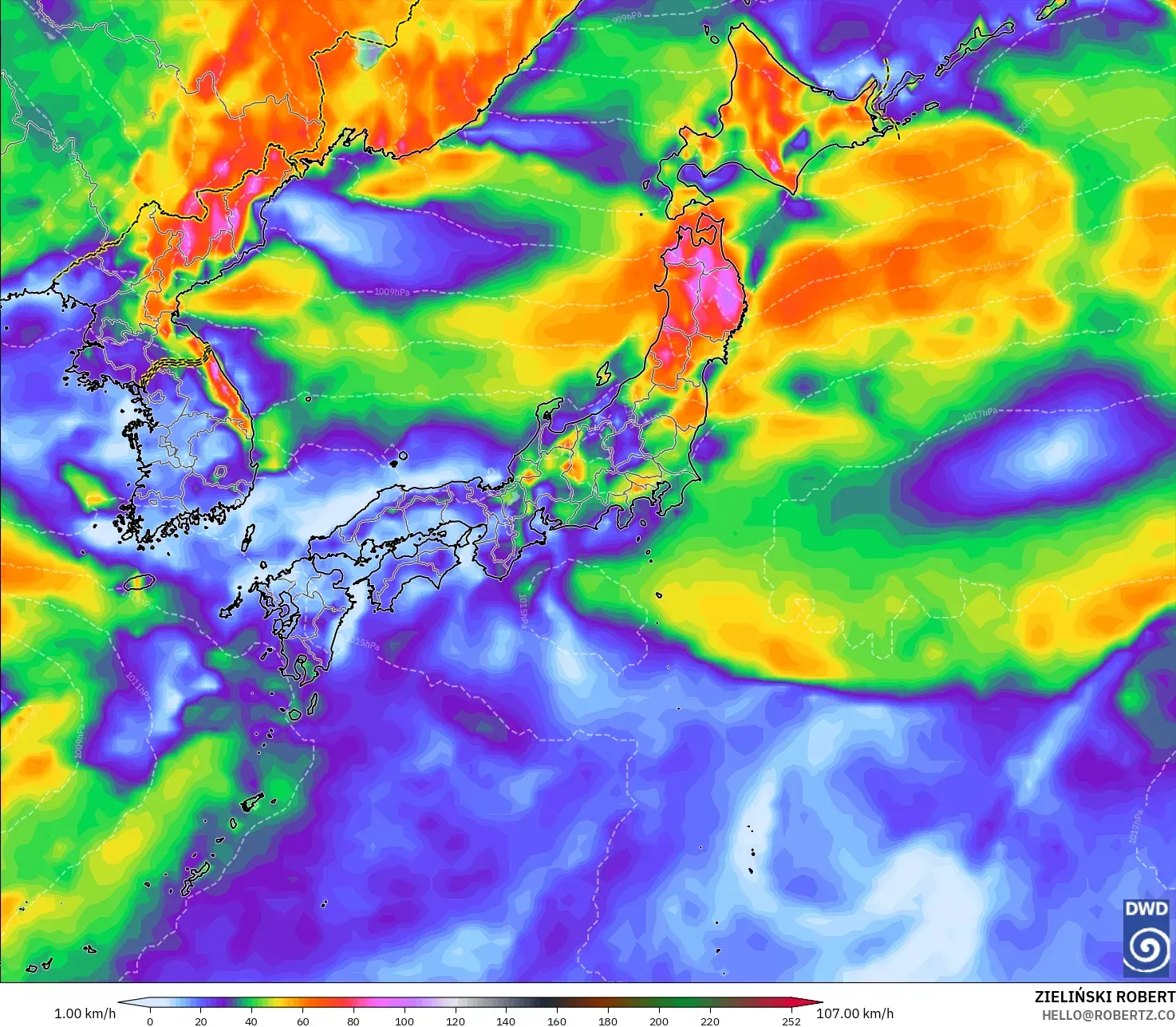 ICON modelo - Japón, Ráfagas de viento