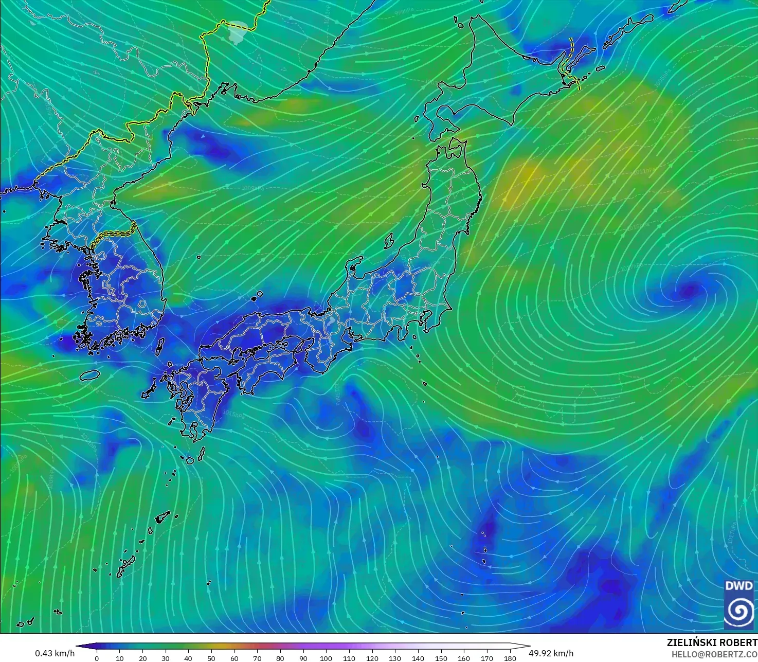 ICON modelo - Japón, Viento a 10 m