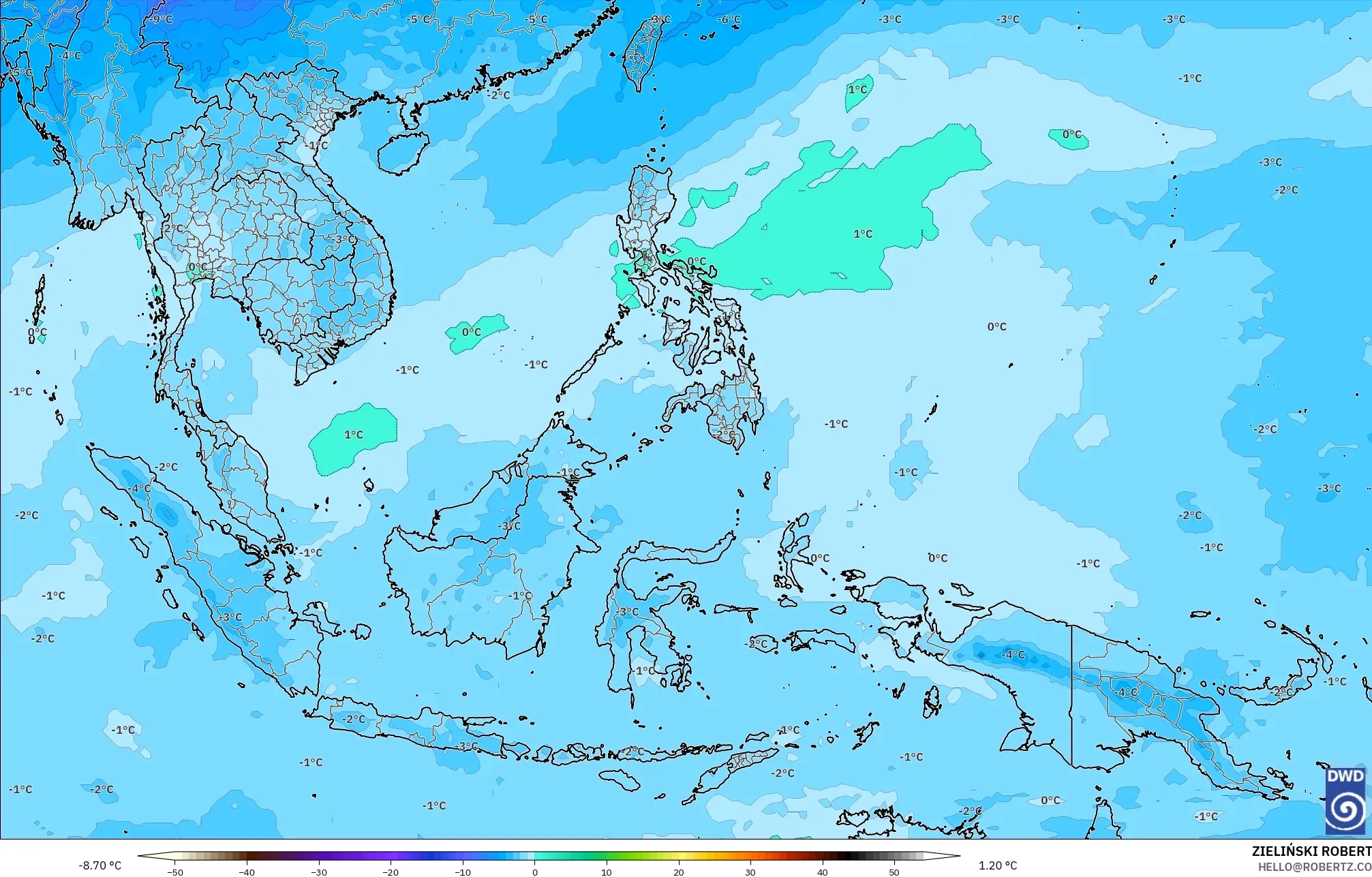 ICON modelo - Sudeste Asiático, Temperatura a 500 hPa
