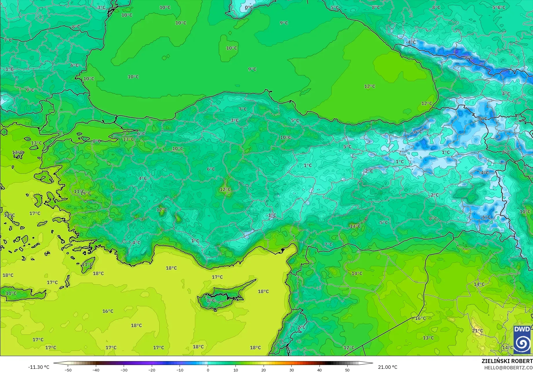 ICON modelo - Turquía, Temperatura a 2 m