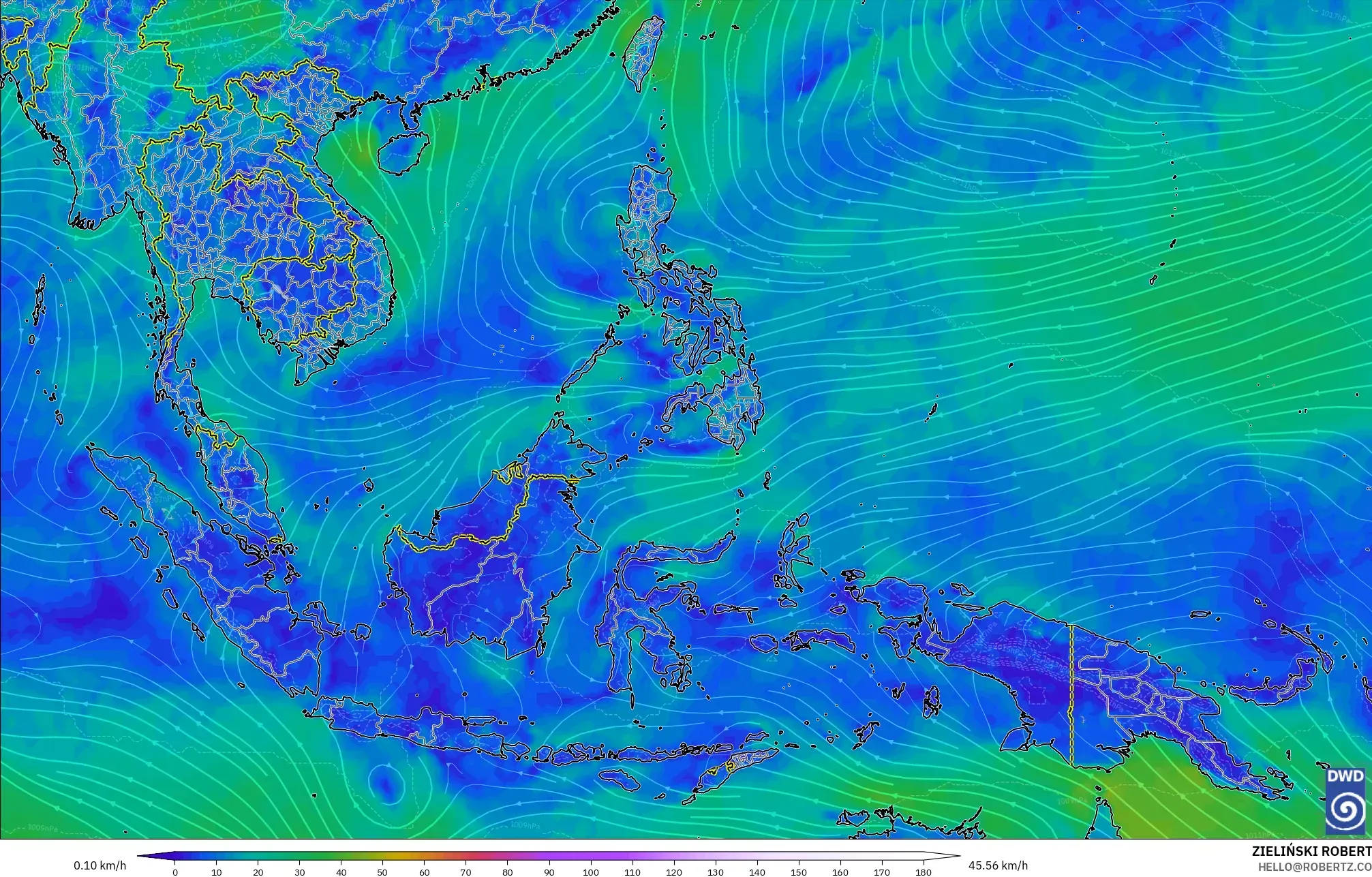 ICON modelo - Sudeste Asiático, Viento a 10 m