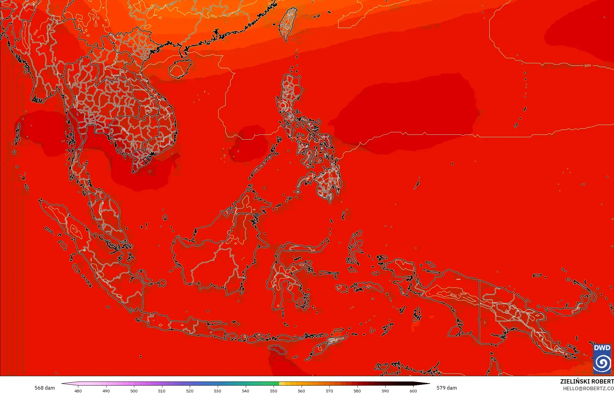 ICON modelo - Sudeste Asiático, Altura geopotencial a 500 hPa