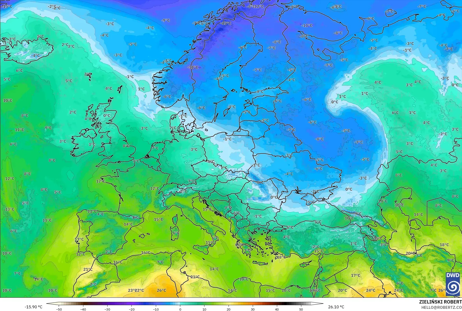 ICON modelo - Europa, Temperatura a 850 hPa
