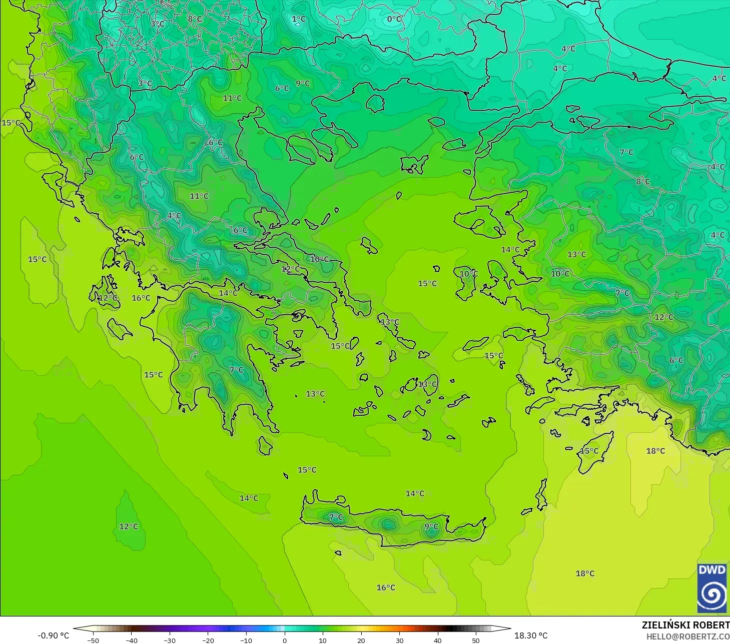 ICON modelo - Grecia, Temperatura a 850 hPa