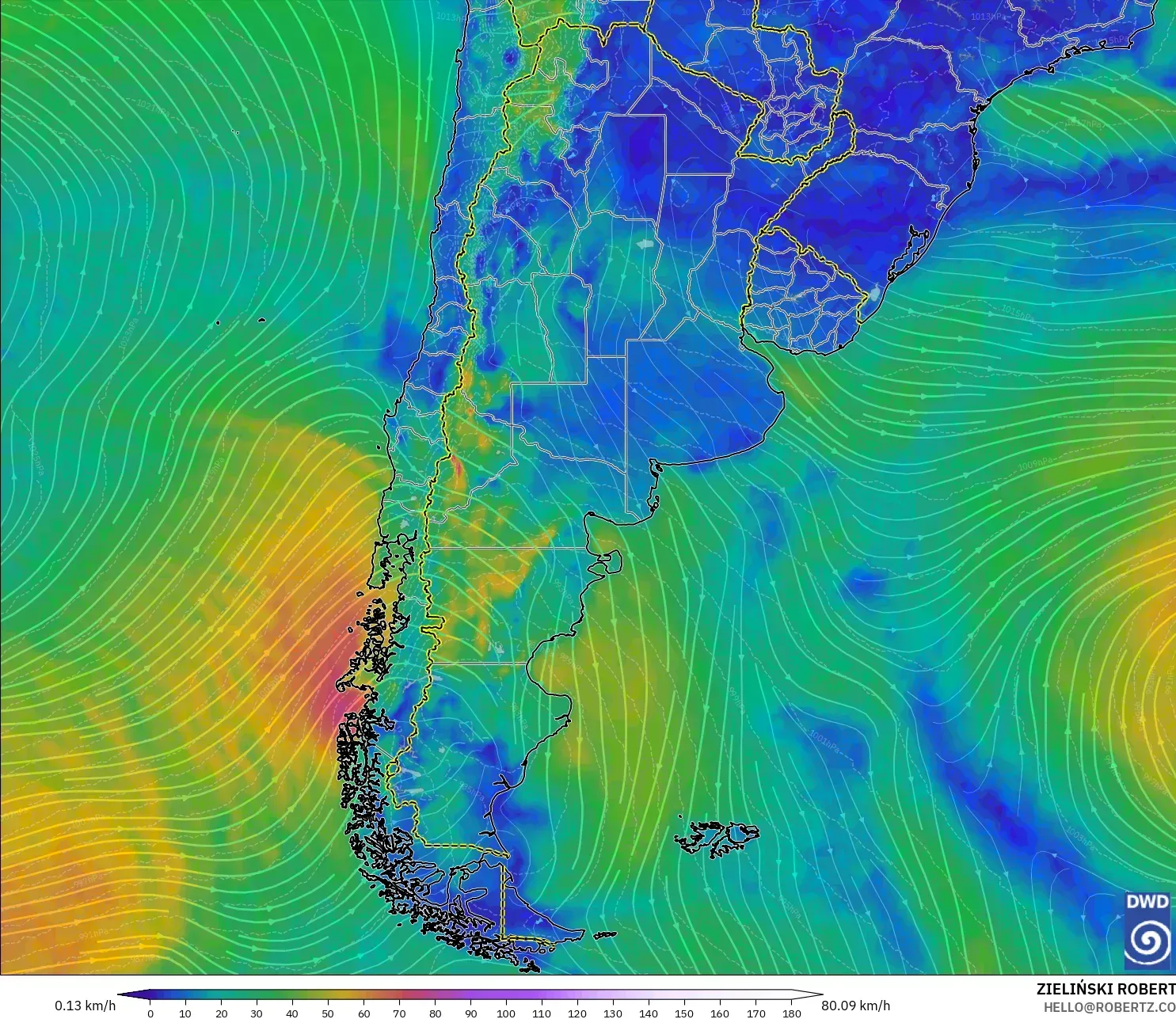 ICON modelo - Argentina, Viento a 10 m
