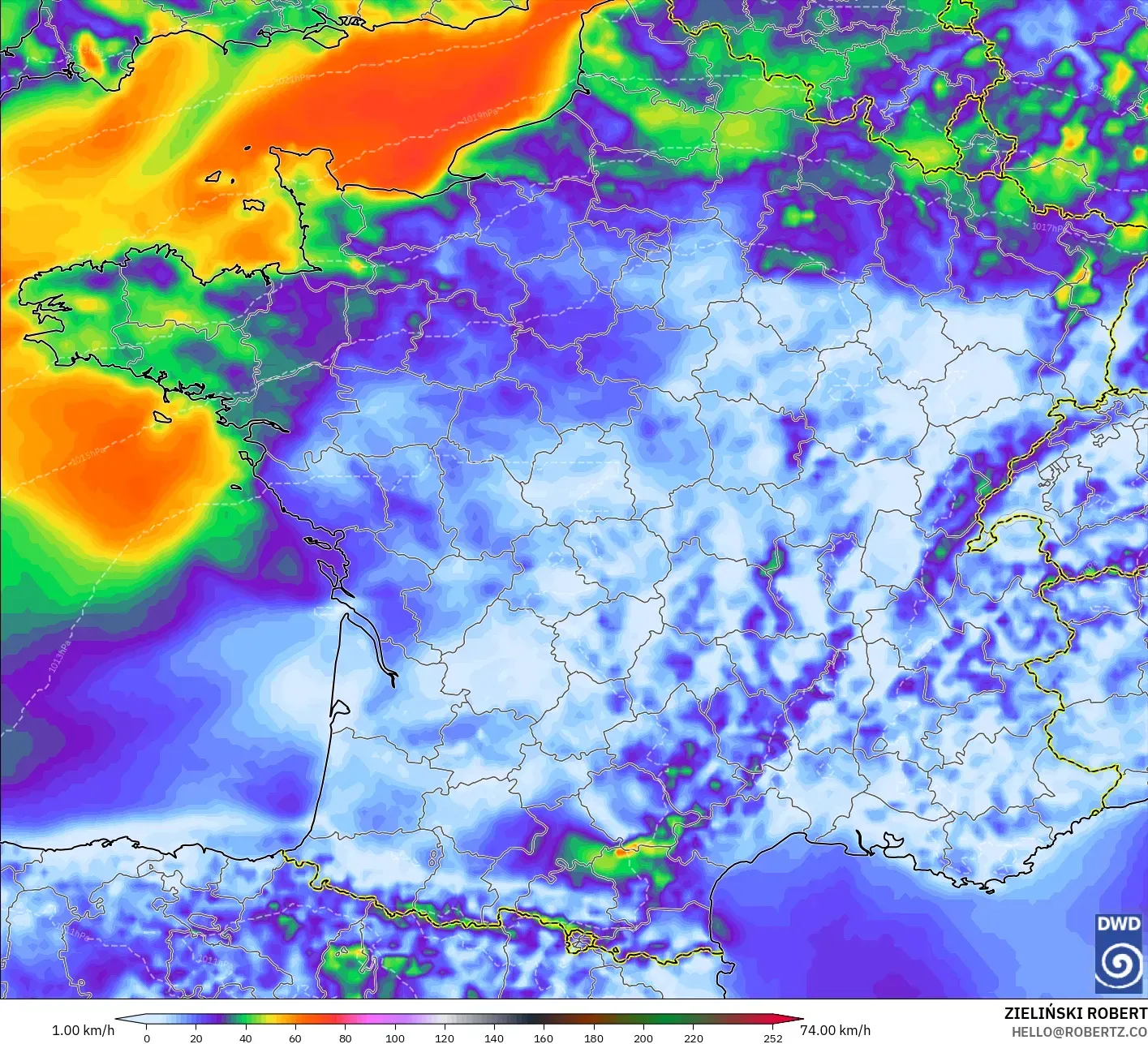 ICON modelo - Francia, Ráfagas de viento