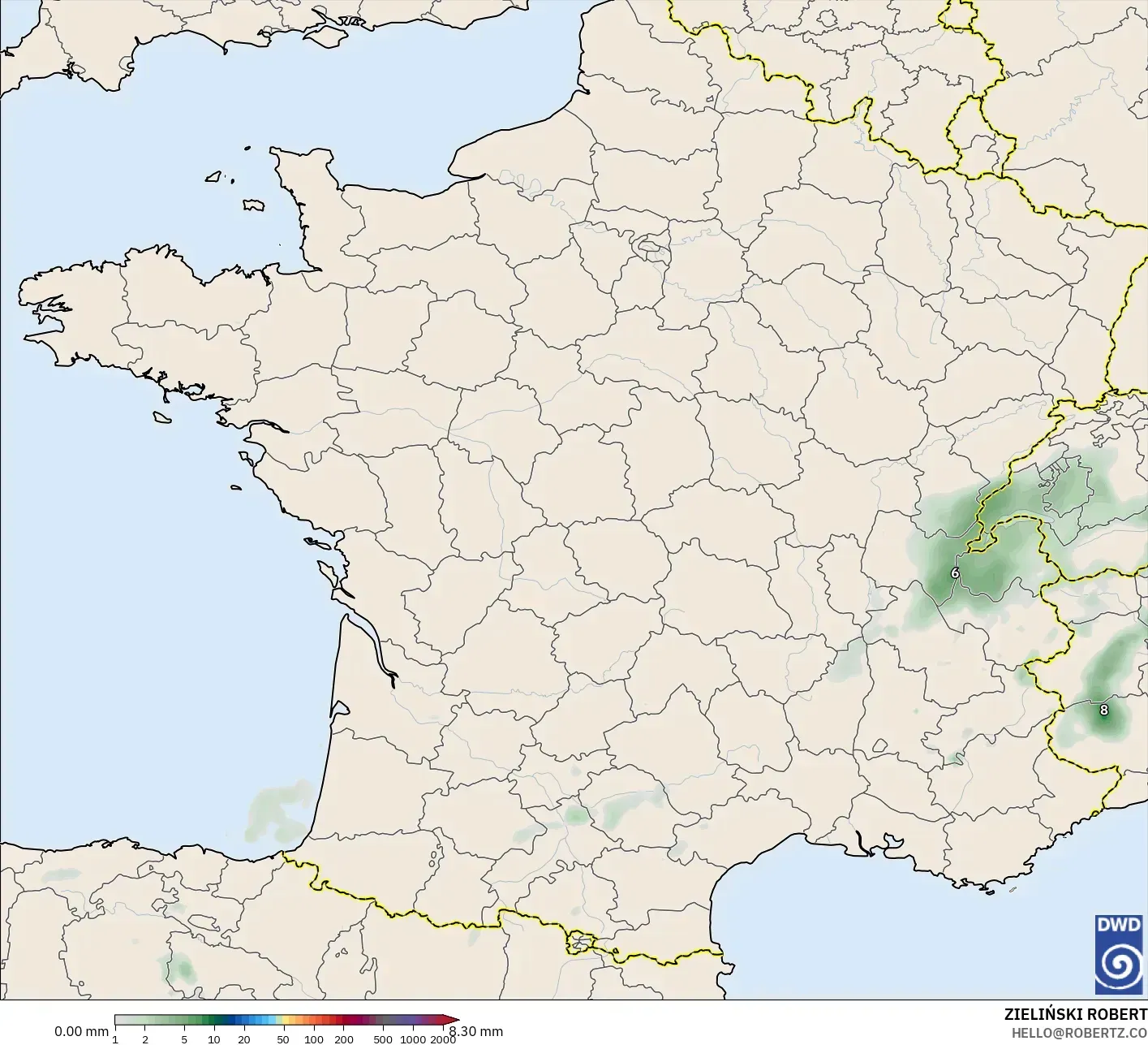 ICON modelo - Francia, Acumulación de precipitación