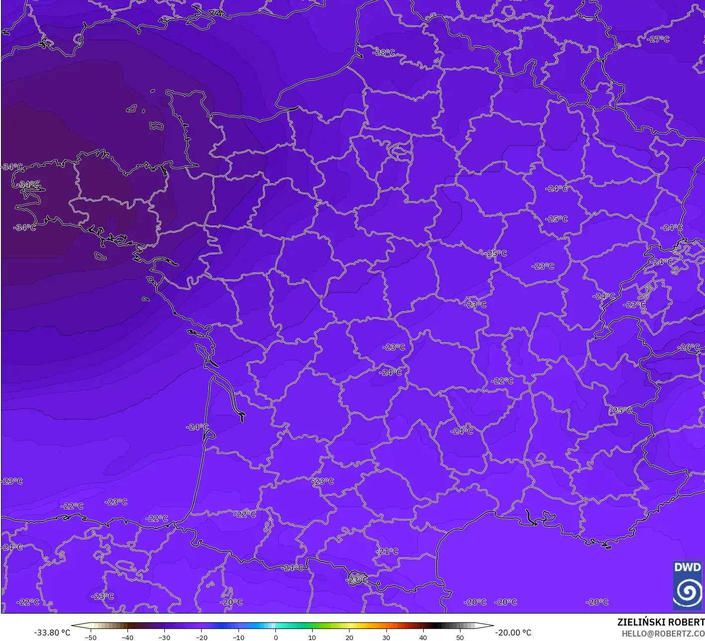 ICON modelo - Francia, Temperatura a 500 hPa
