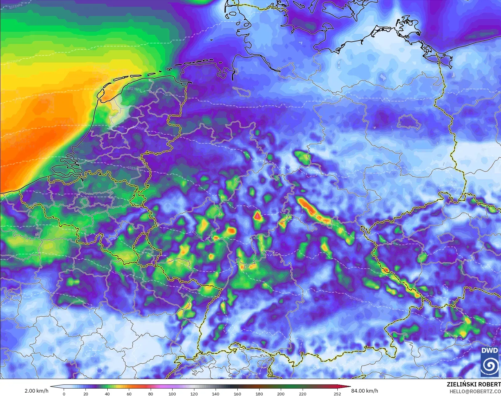 ICON modelo - Alemania, Ráfagas de viento