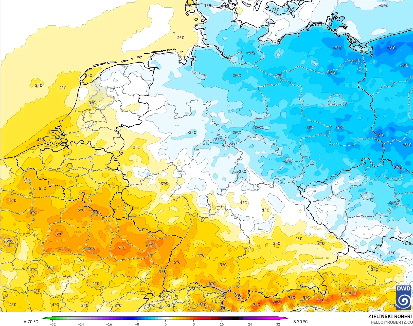 ICON modelo - Alemania, Anomalía de temperatura a 2 m