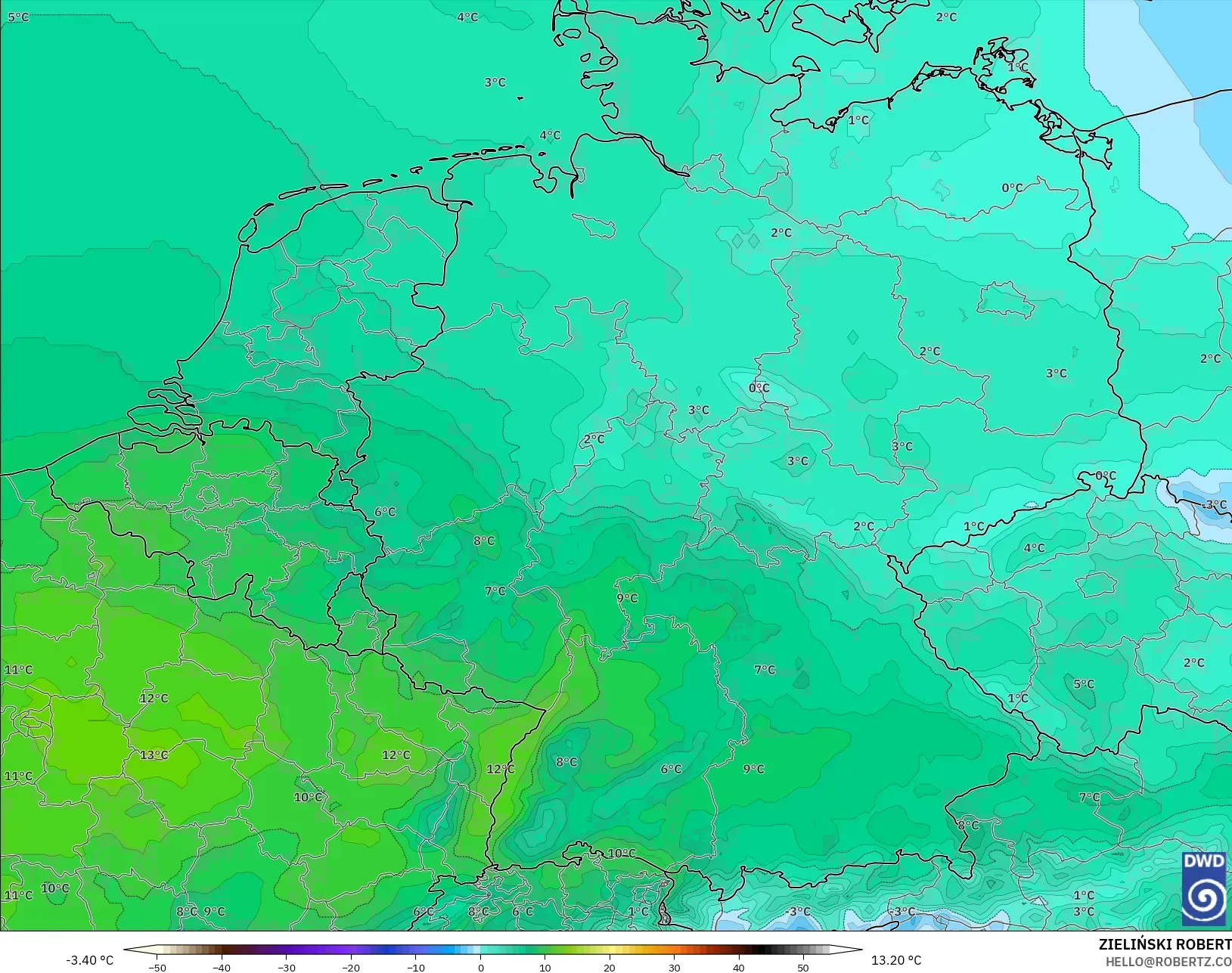 ICON modelo - Alemania, Temperatura a 850 hPa