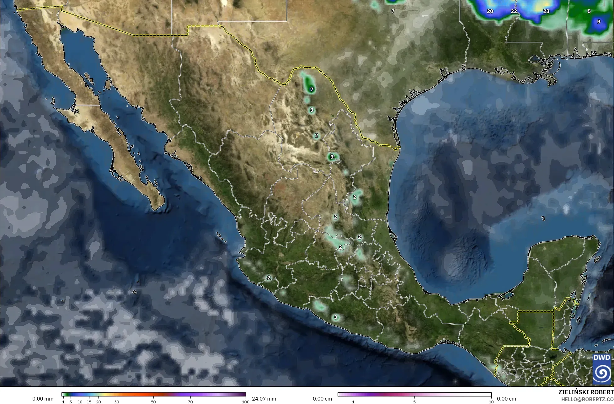 ICON modelo - México, Precipitación, nubes y presión