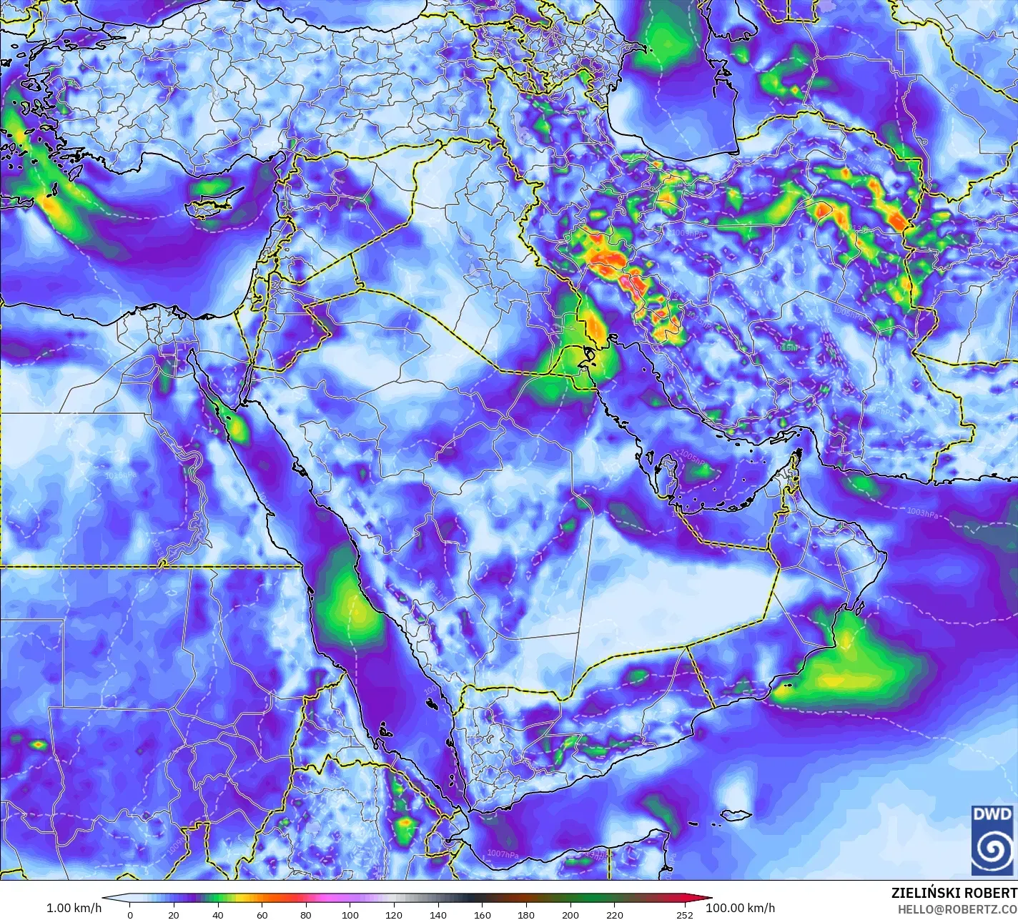 ICON modelo - Oriente Medio, Ráfagas de Viento Máximas