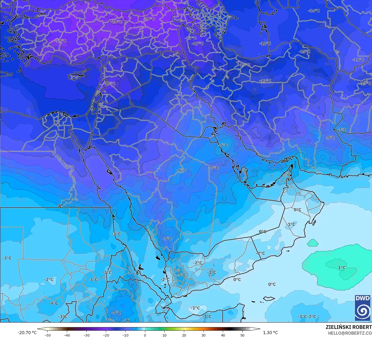 ICON modelo - Oriente Medio, Temperatura a 500 hPa