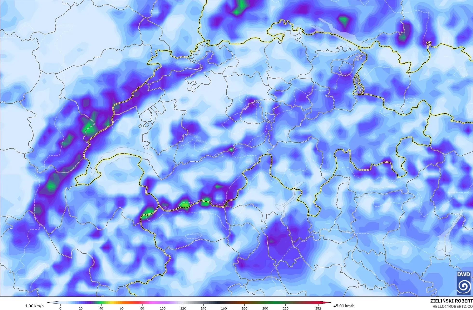 ICON modelo - Suiza, Ráfagas de Viento Máximas
