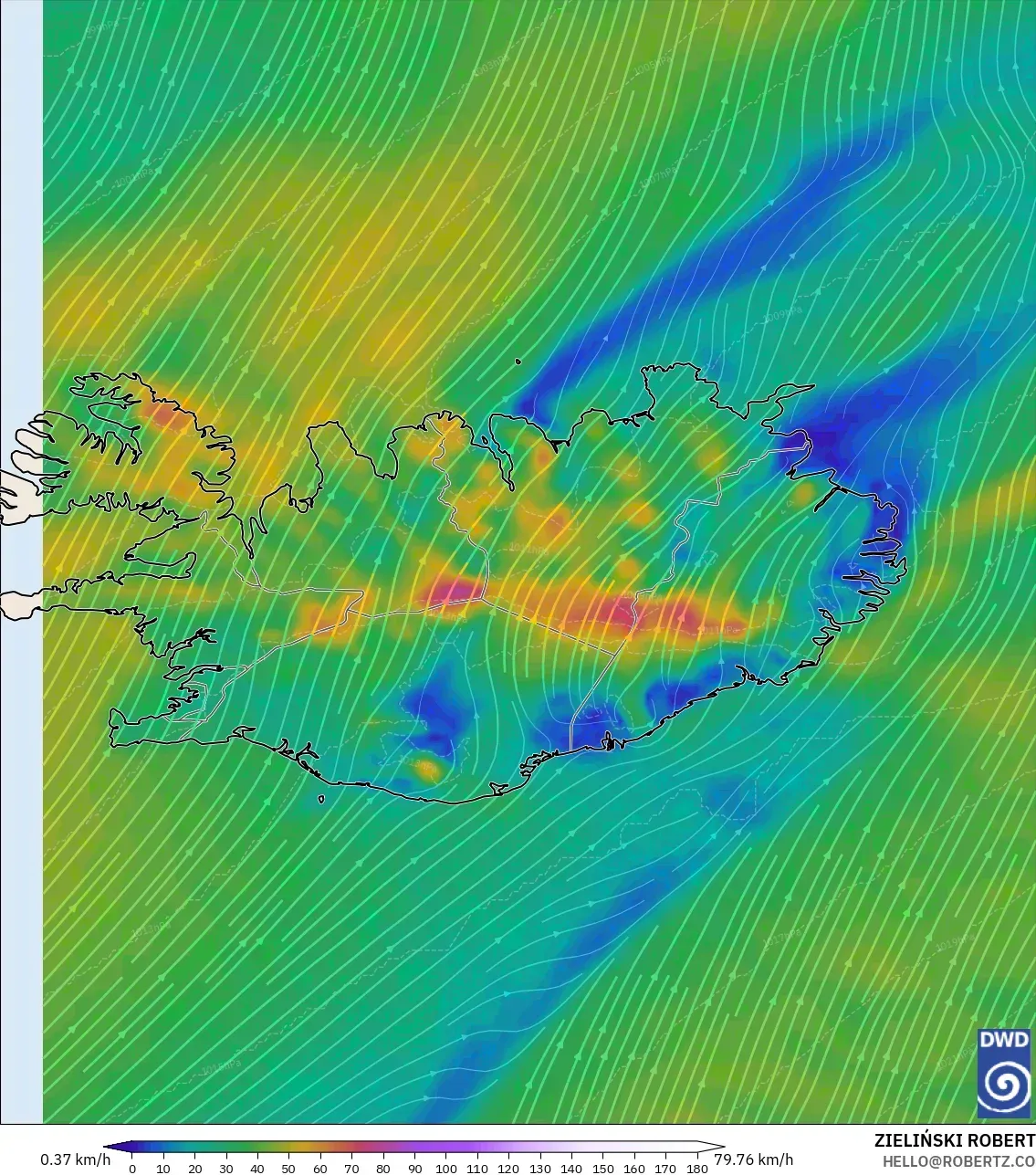 ICON modelo - Islandia, Viento a 10 m
