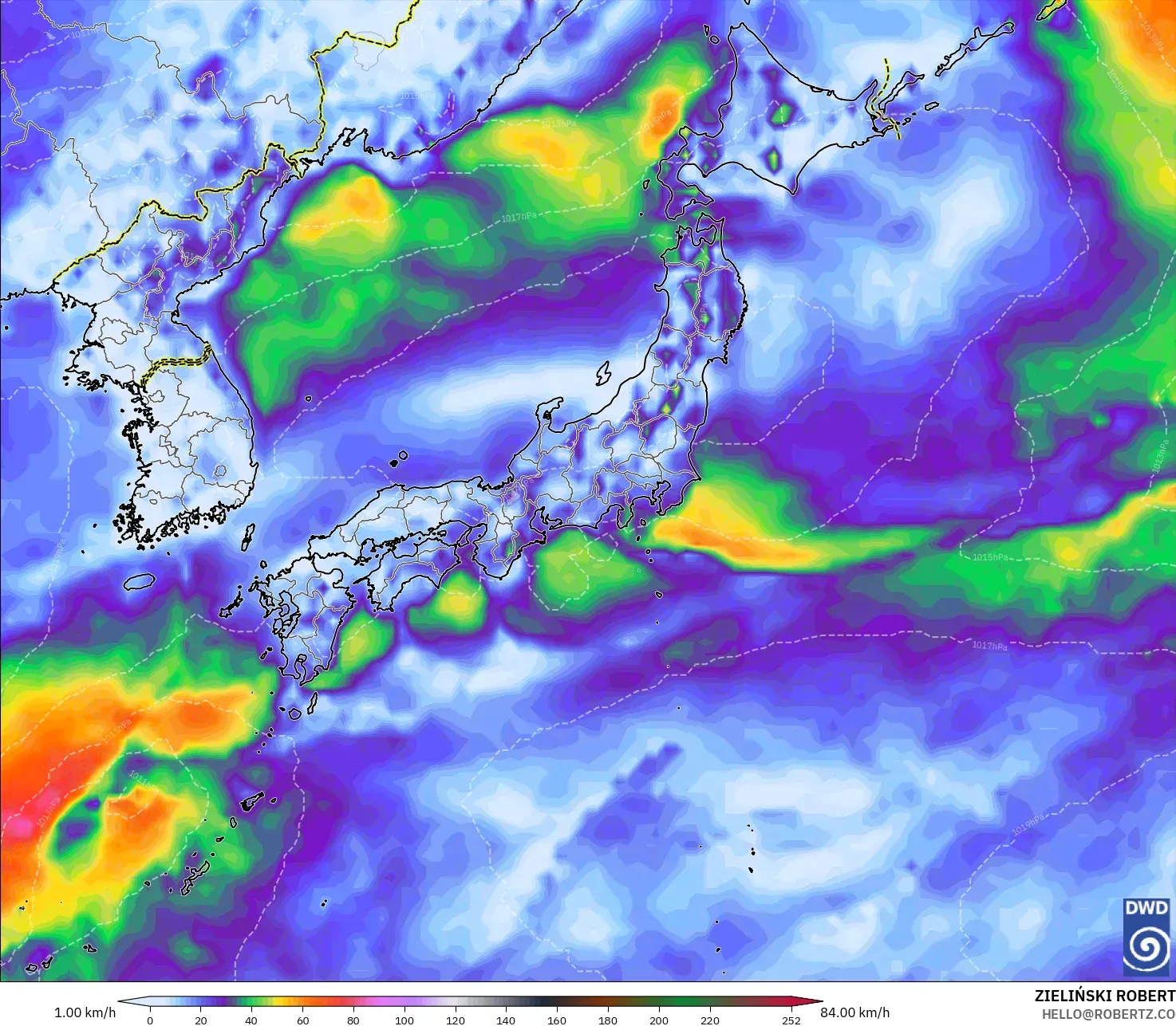 ICON modelo - Japón, Ráfagas de viento