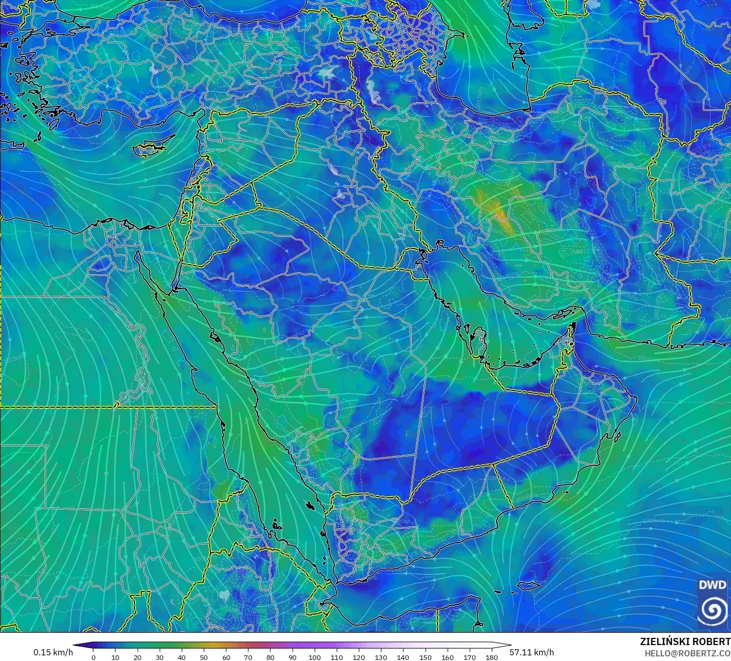 ICON modelo - Oriente Medio, Viento a 10 m