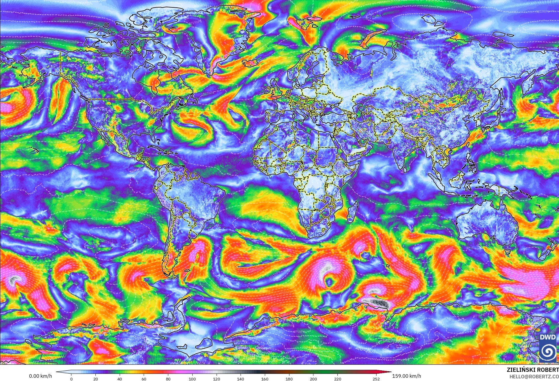 ICON modelo - Mundo, Ráfagas de viento
