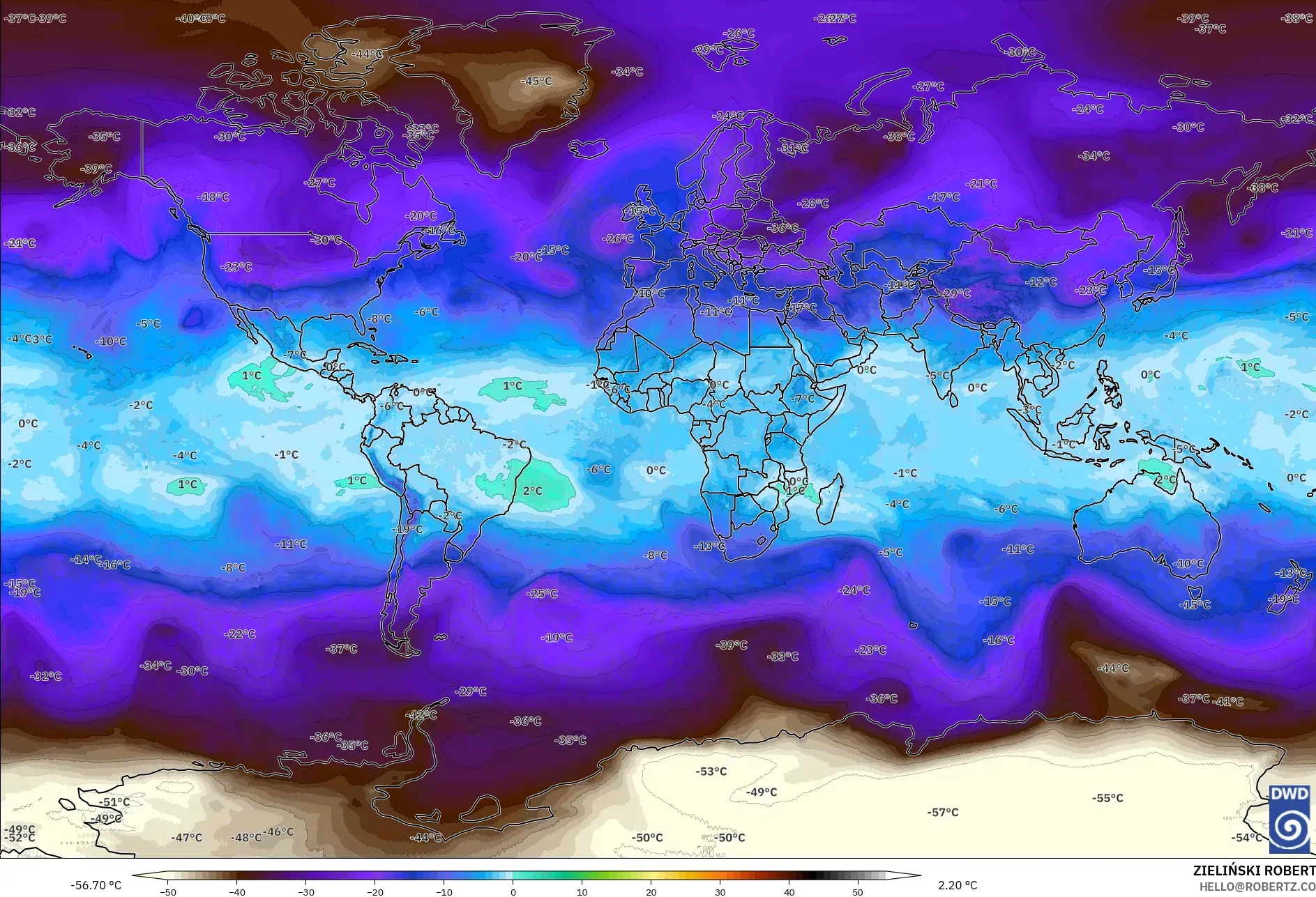 ICON modelo - Mundo, Temperatura a 500 hPa