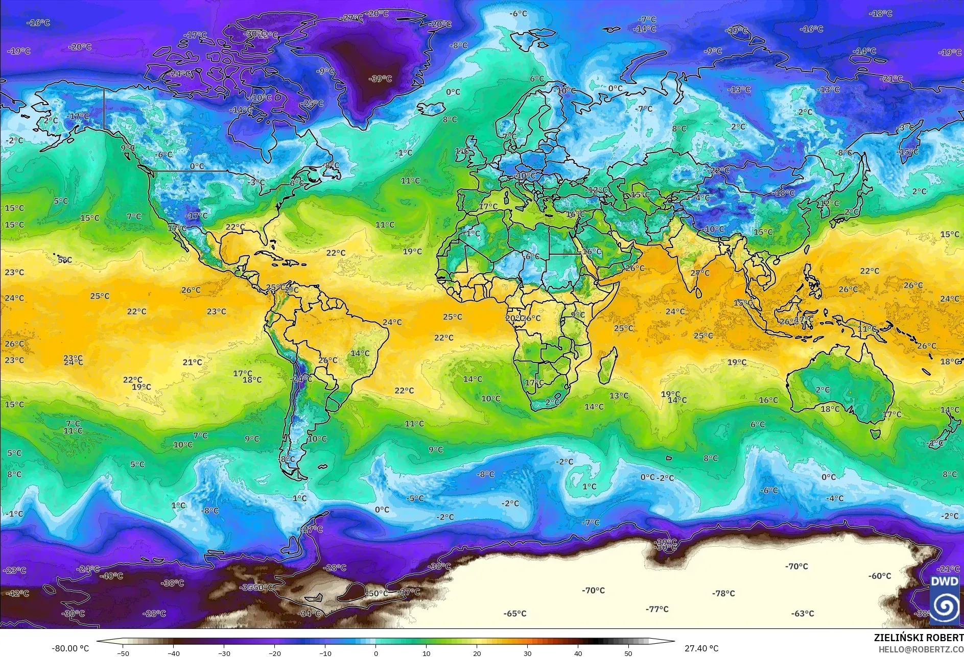 ICON modelo - Mundo, Punto de rocío a 2 m