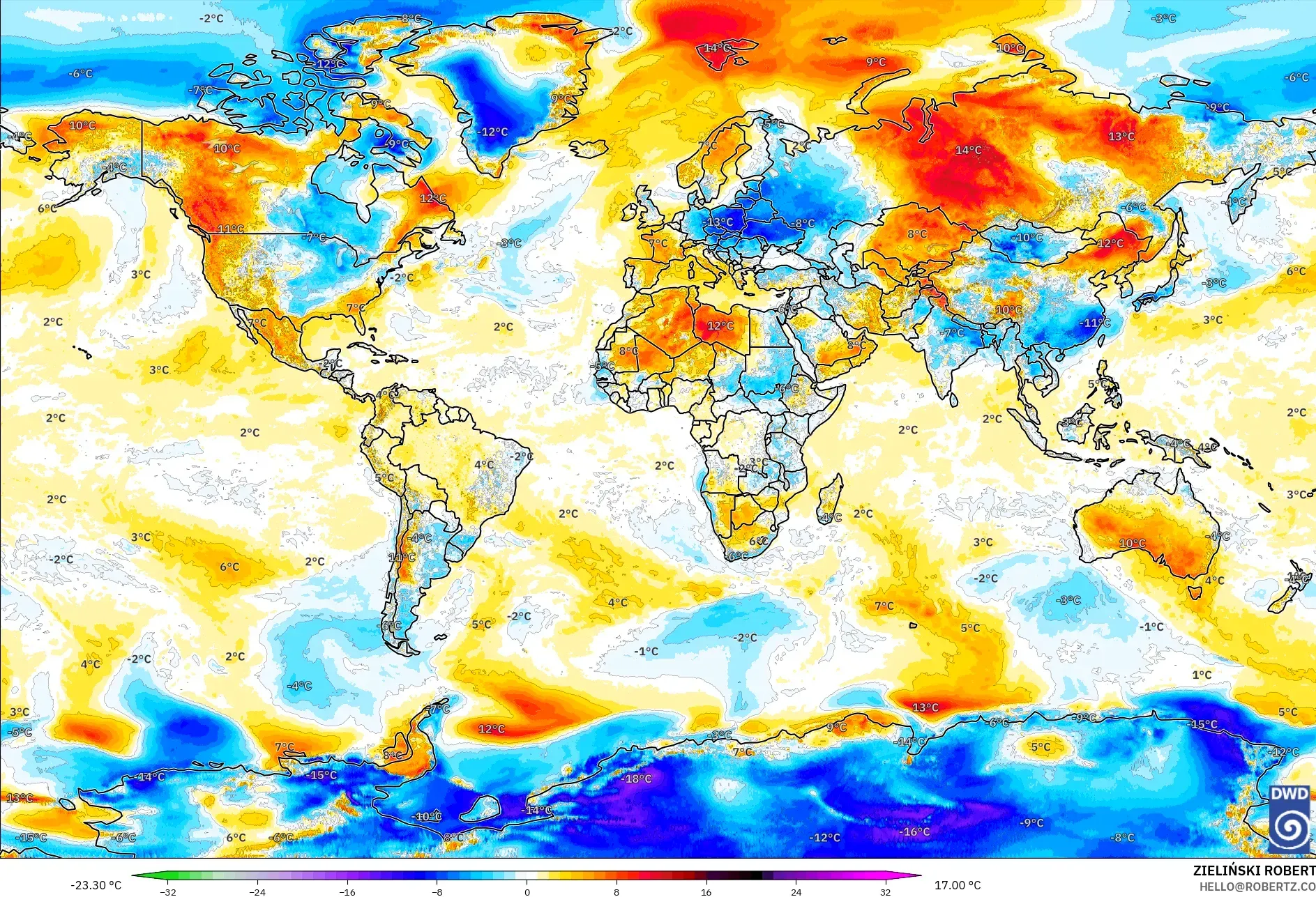 ICON modelo - Mundo, Anomalía de temperatura a 2 m