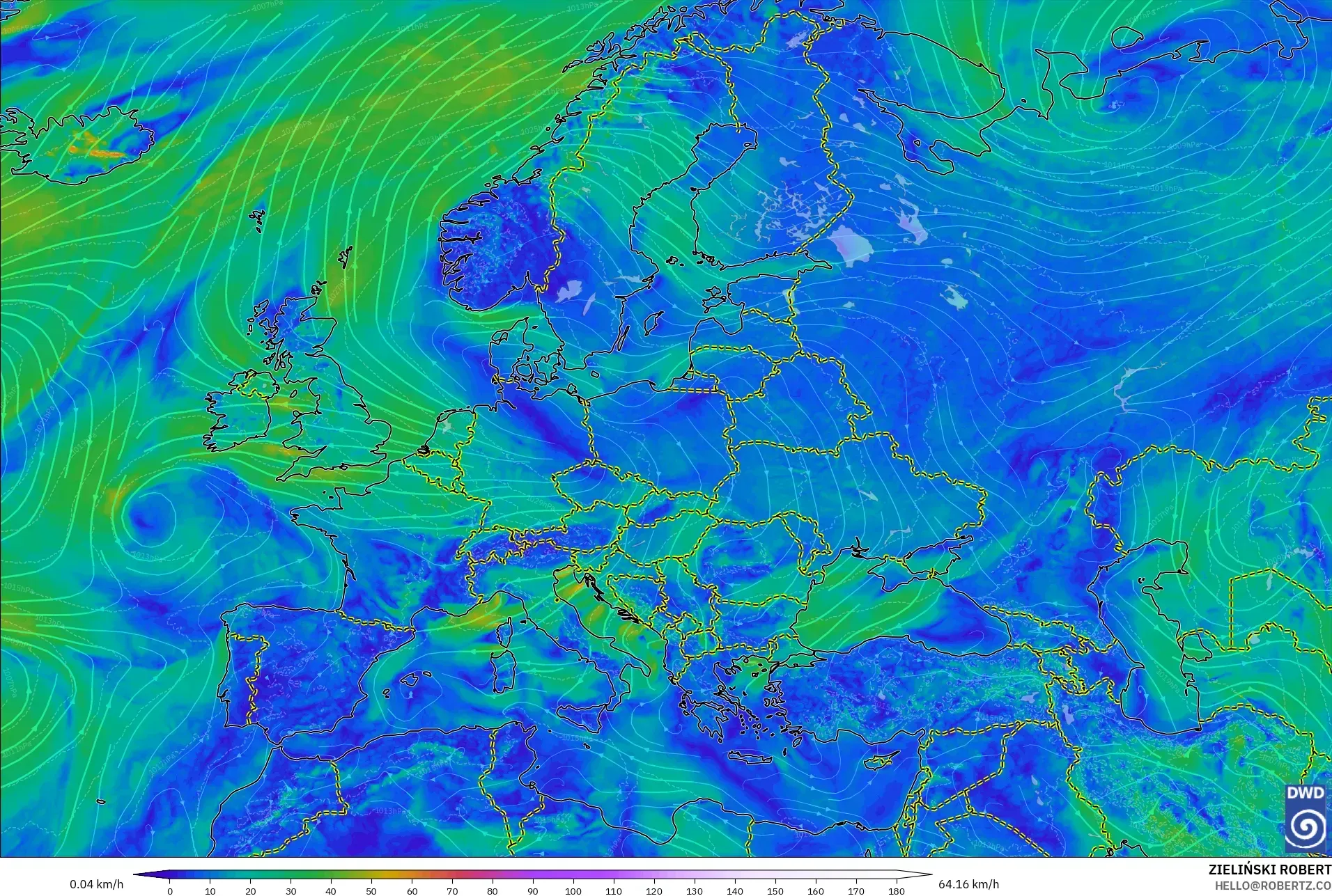 ICON modelo - Europa, Viento a 10 m