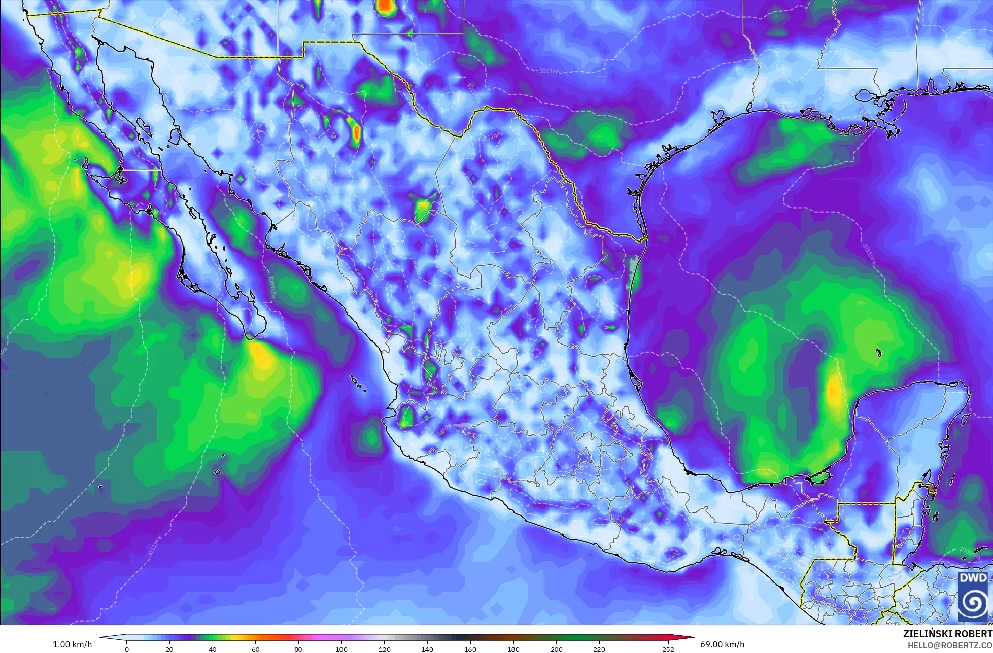 ICON modelo - México, Ráfagas de Viento Máximas