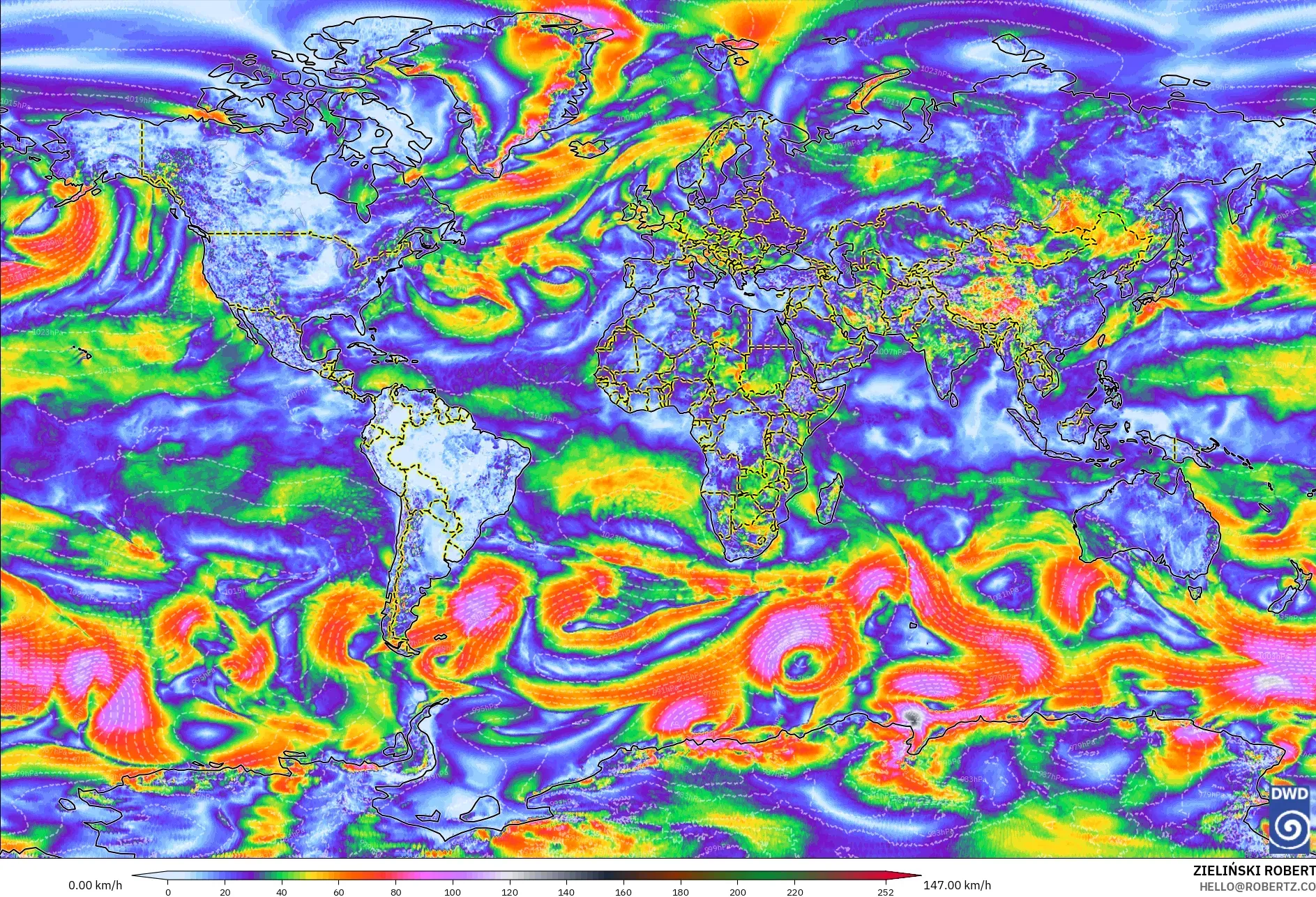 ICON modelo - Mundo, Ráfagas de viento