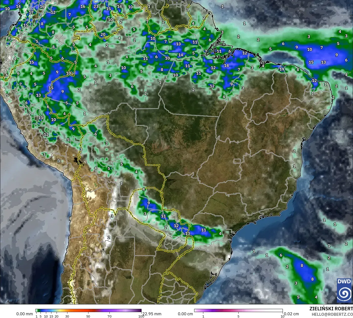 ICON modelo - Brasil, Precipitación, nubes y presión