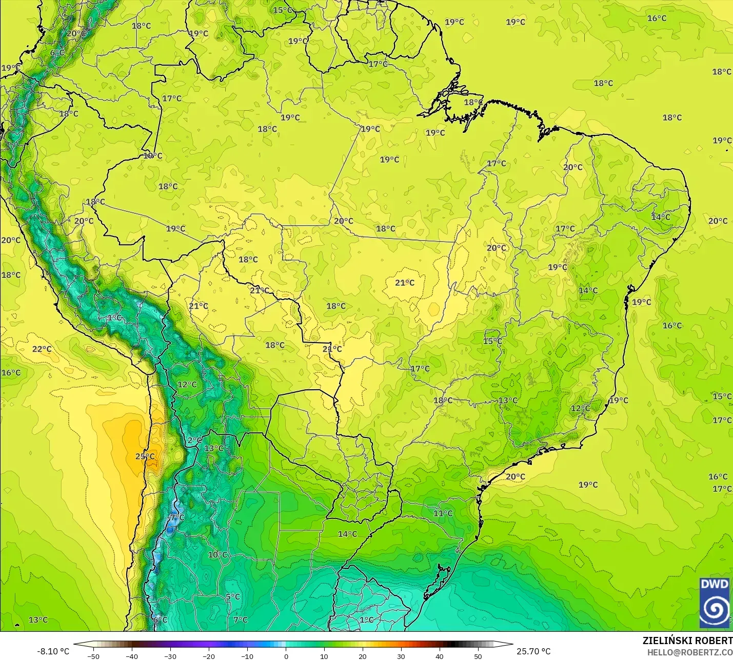 ICON modelo - Brasil, Temperatura a 850 hPa