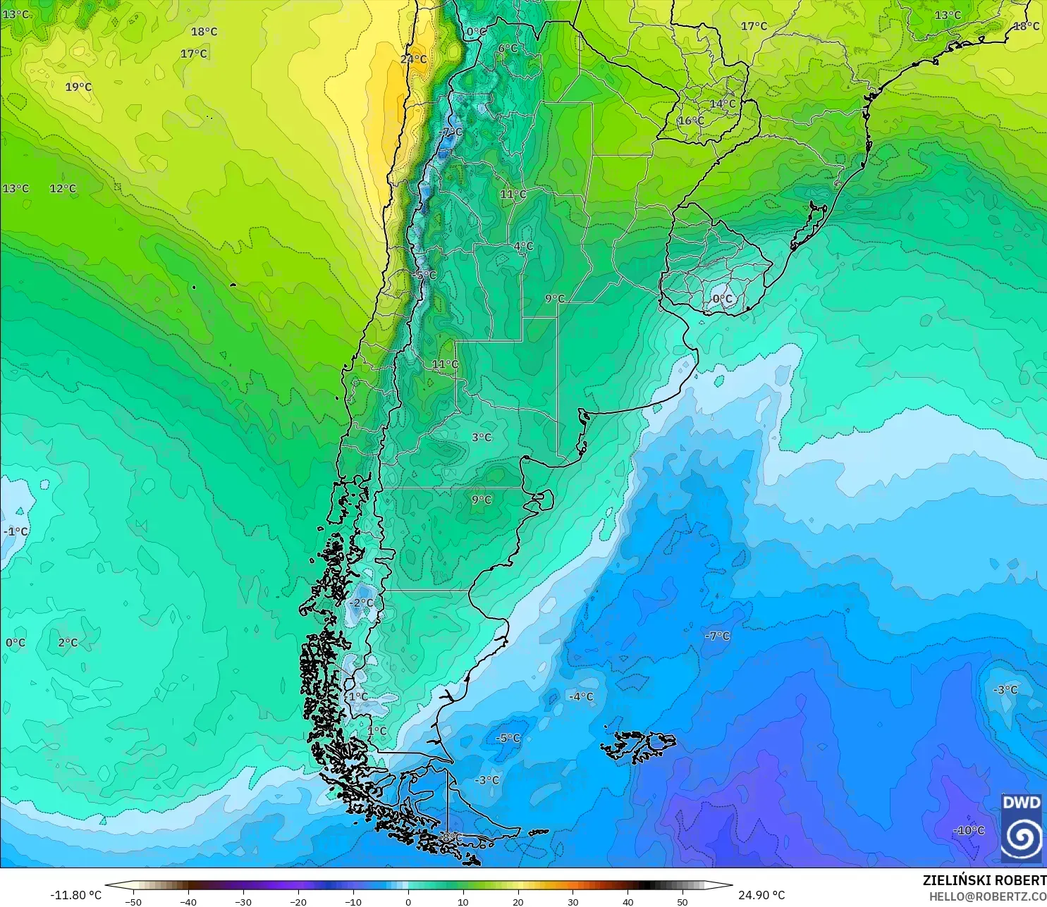 ICON modelo - Argentina, Temperatura a 850 hPa