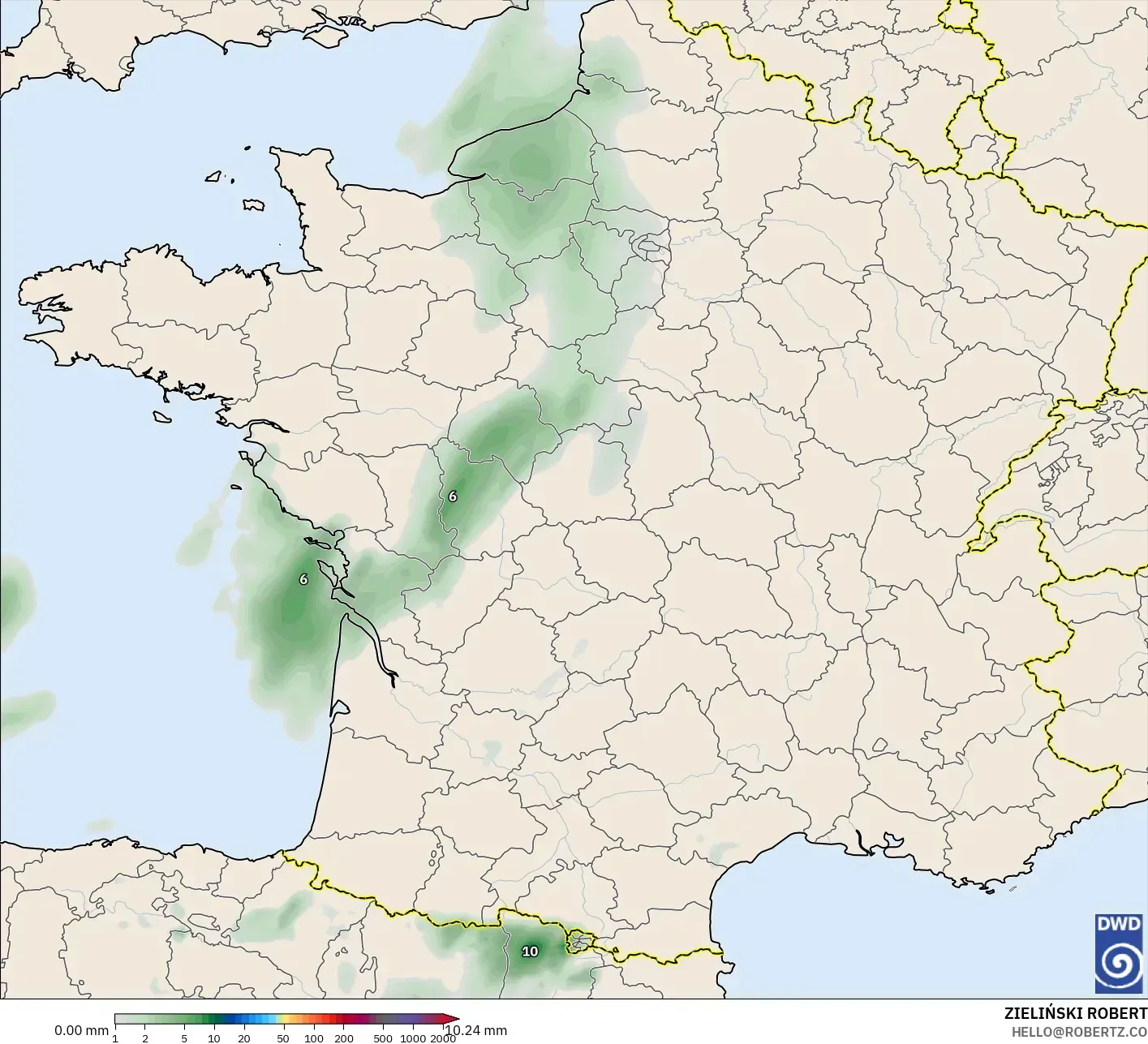 ICON modelo - Francia, Acumulación de precipitación