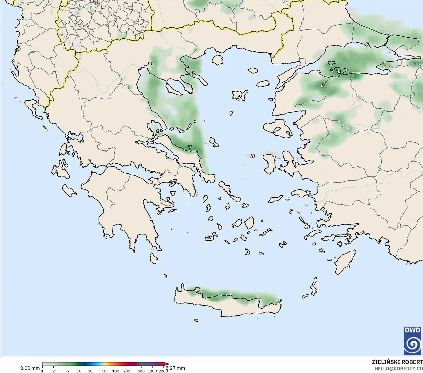 ICON modelo - Grecia, Acumulación de precipitación