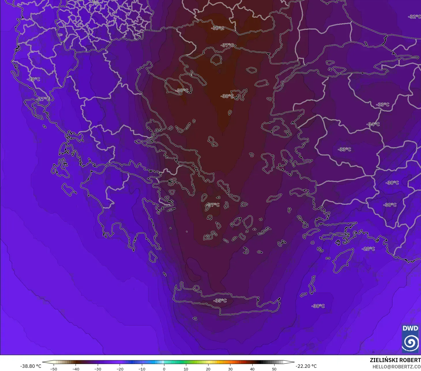 ICON modelo - Grecia, Temperatura a 500 hPa