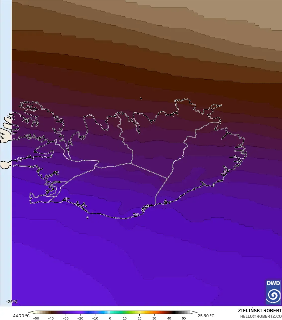 ICON modelo - Islandia, Temperatura a 500 hPa