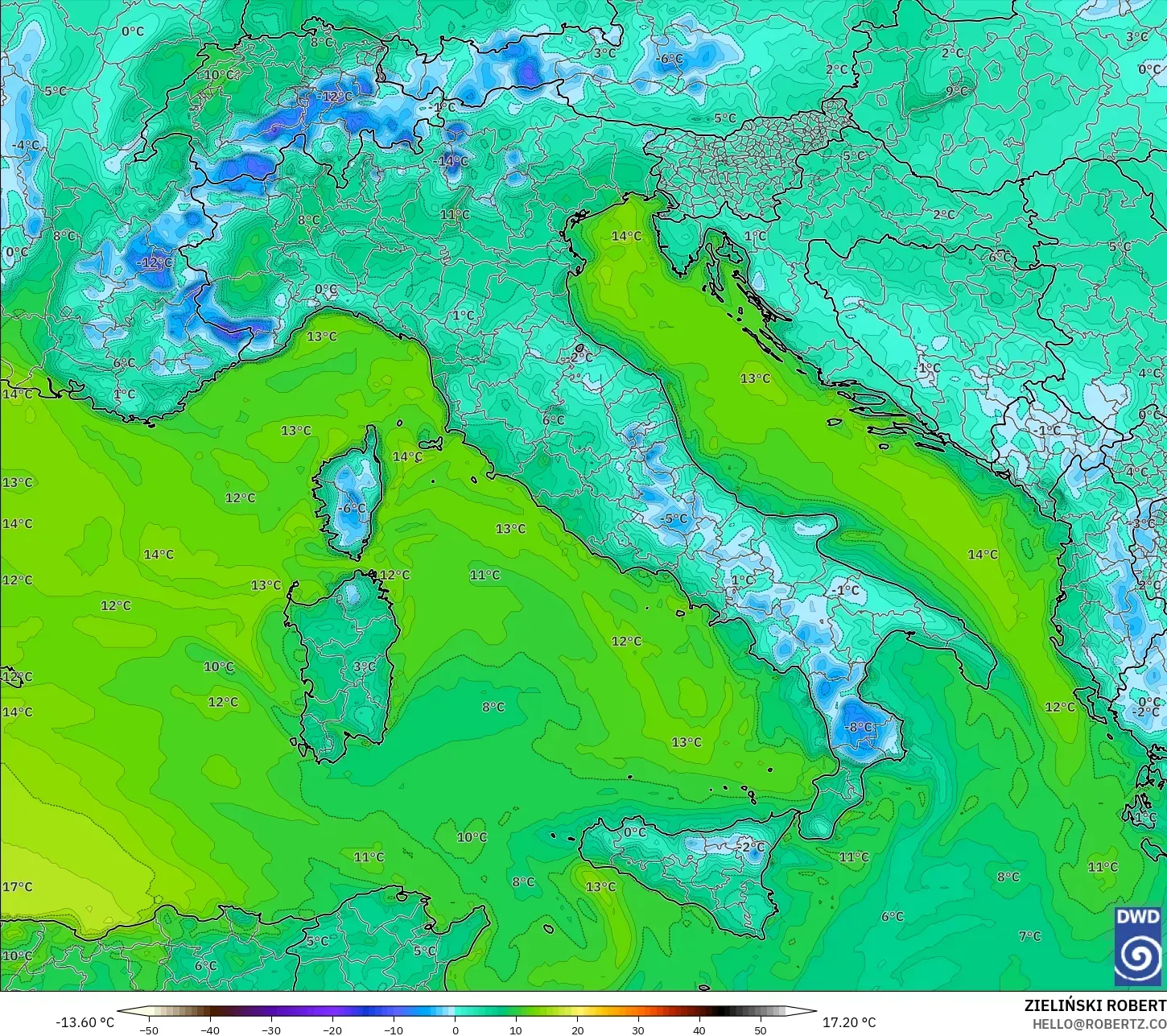 ICON modelo - Italia, Punto de rocío a 2 m
