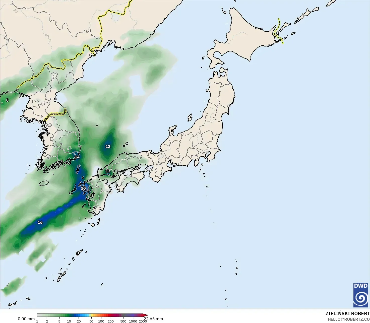 ICON modelo - Japón, Acumulación de precipitación
