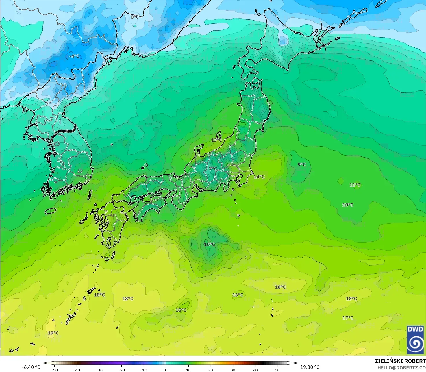 ICON modelo - Japón, Temperatura a 850 hPa