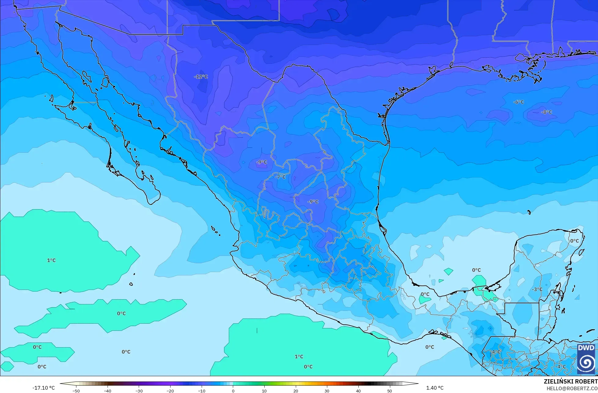 ICON modelo - México, Temperatura a 500 hPa