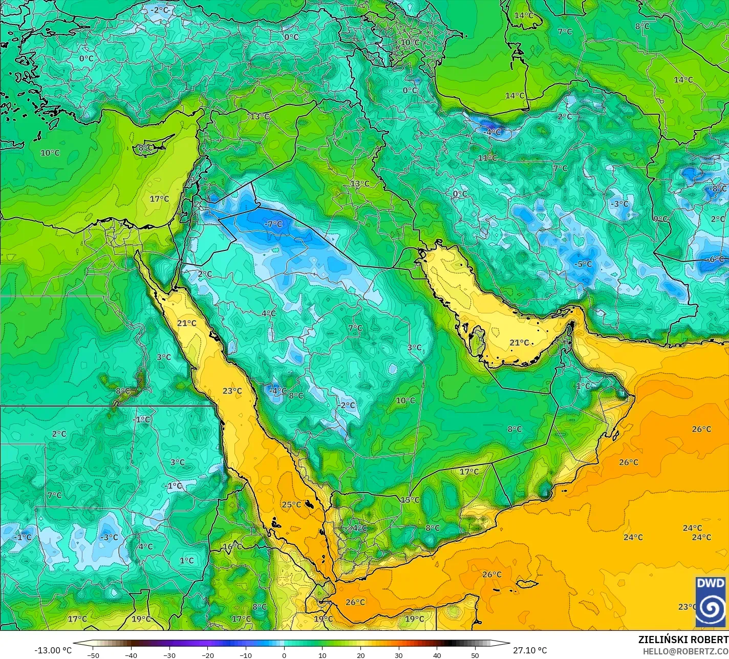 ICON modelo - Oriente Medio, Punto de rocío a 2 m