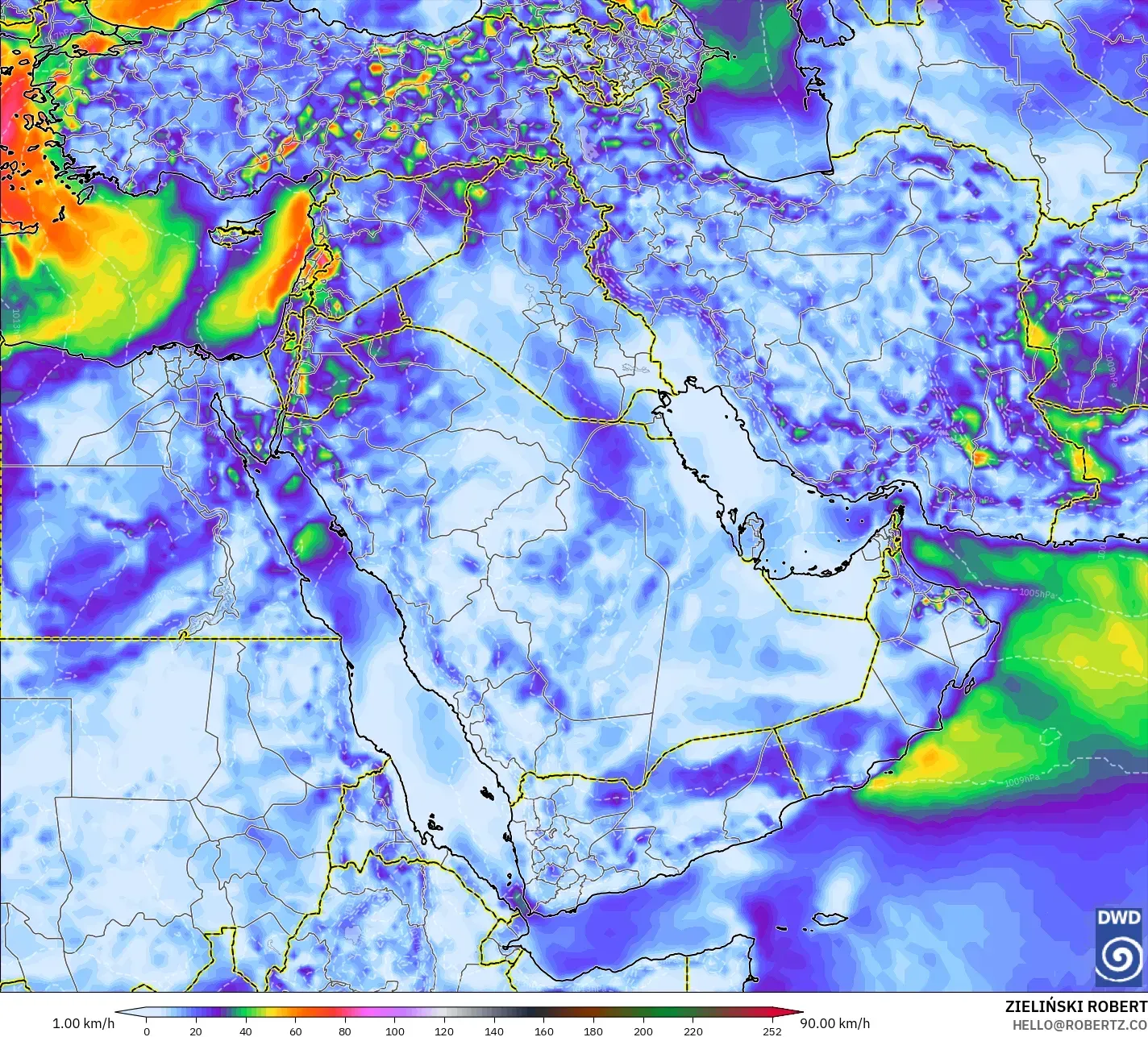 ICON modelo - Oriente Medio, Ráfagas de viento