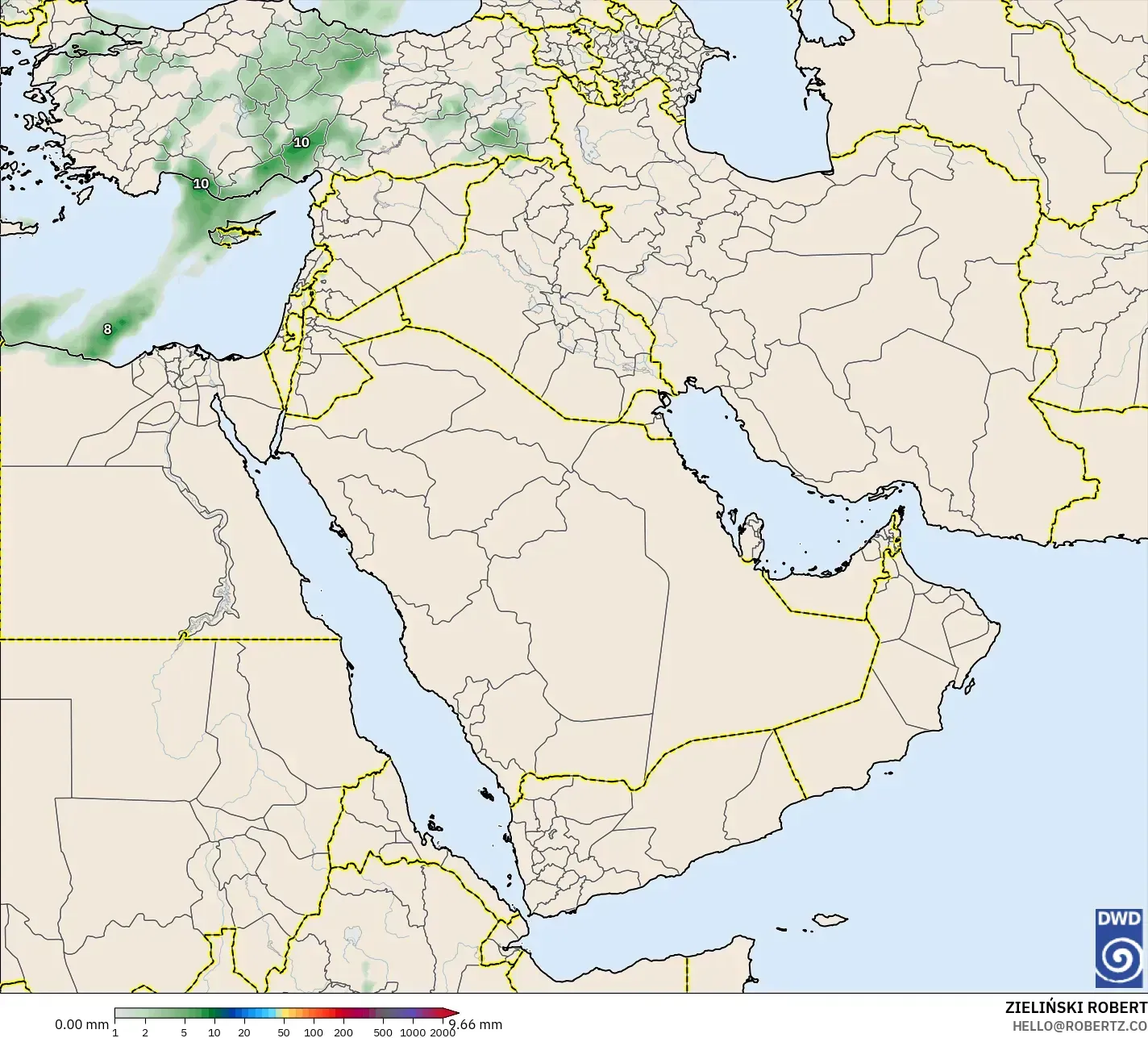 ICON modelo - Oriente Medio, Acumulación de precipitación