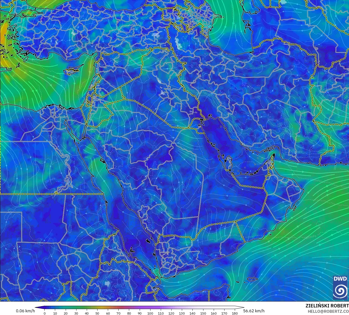 ICON modelo - Oriente Medio, Viento a 10 m