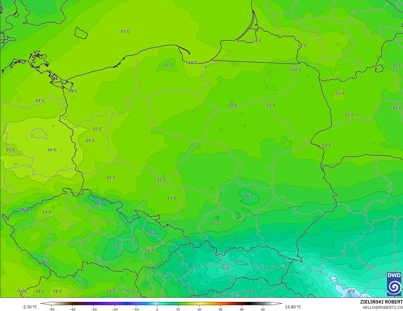 ICON modelo - Polonia, Temperatura a 850 hPa