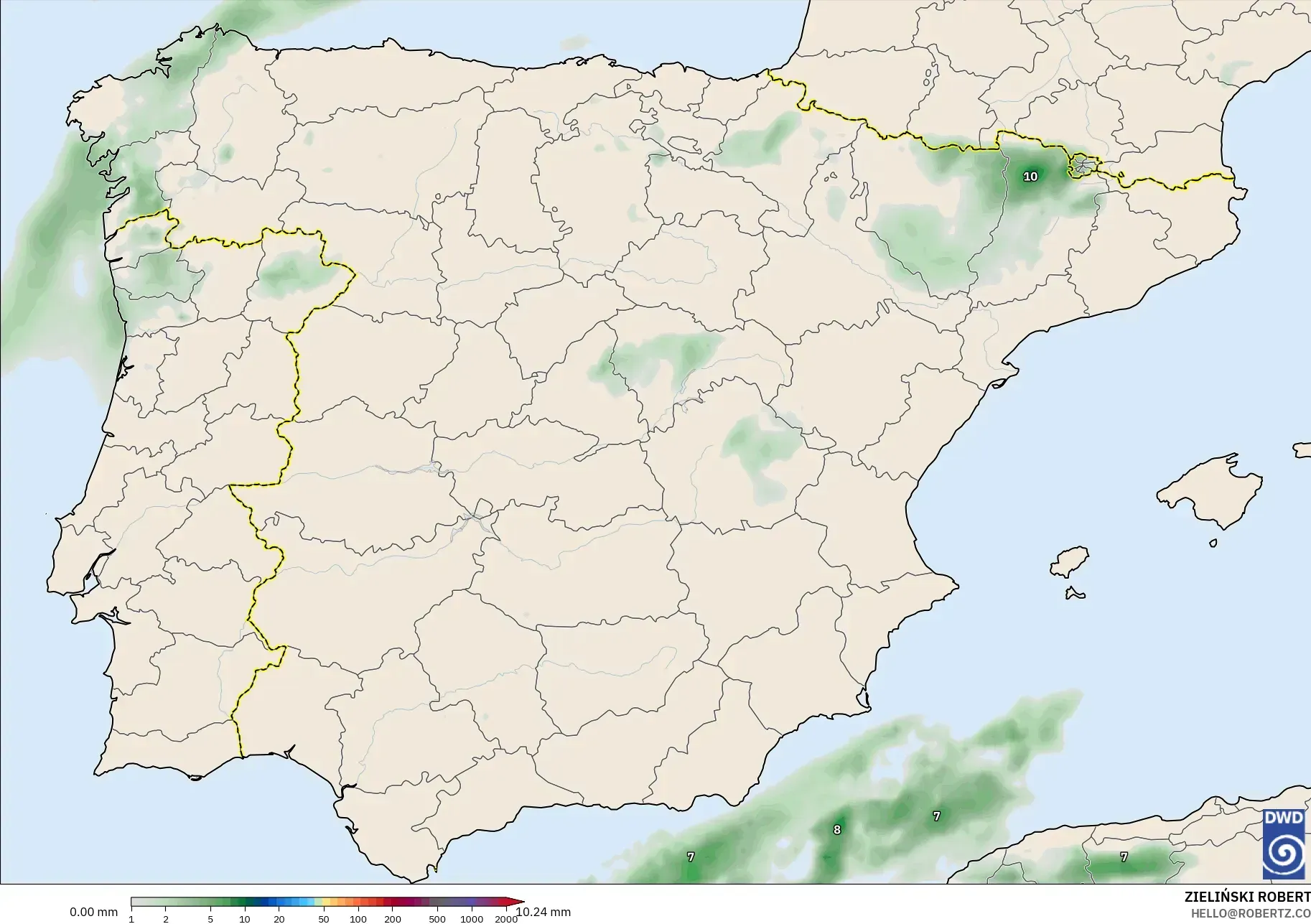 ICON modelo - España, Acumulación de precipitación